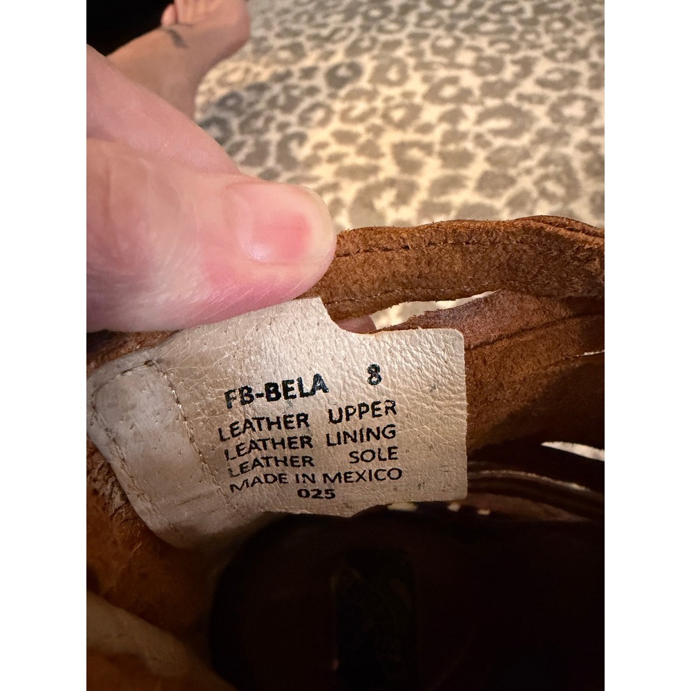 Freebird by Steven Bela Brown Leather Woven Huarache Peep Toe Booties Size 8 - Picture 3 of 10